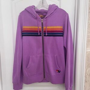 Aviator Nation Lavender Hoodie with Rainbow Stripes